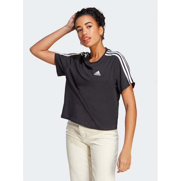 adidas T-Shirt Essentials 3-Stripes Single Jersey Crop Top HR4913 Czarny Loose Fit