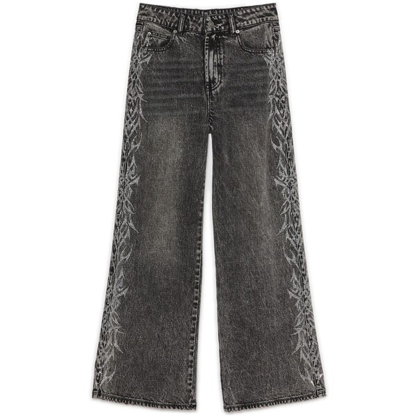 Cropp Szare jeansy wide leg z cyrkoniami 7751W-90M