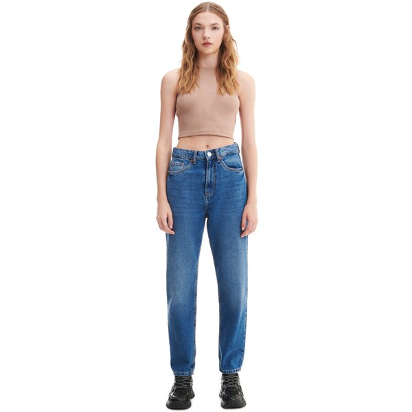 Cropp Ciemnoniebieskie jeansy mom 3286W-50J