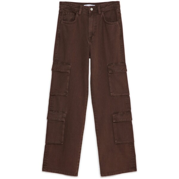 Cropp Ciemnobrązowe jeansy straight z kieszeniami cargo 7756W-88J
