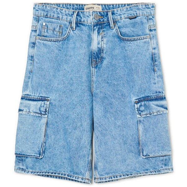Cropp Niebieskie szorty jeansowe z kieszeniami cargo 3035R-55J