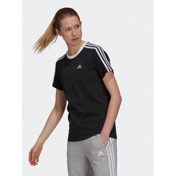 adidas T-Shirt Essentials 3-Stripes GS1379 Czarny Loose Fit
