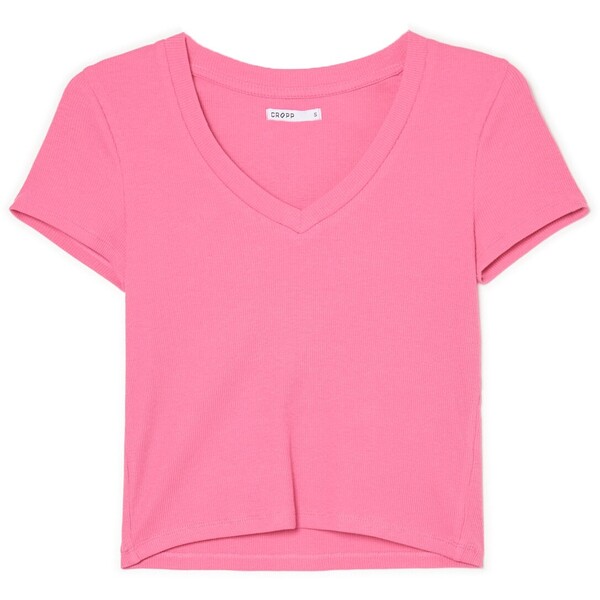 Cropp Różowy t-shirt z dekoltem V 2314W-42X