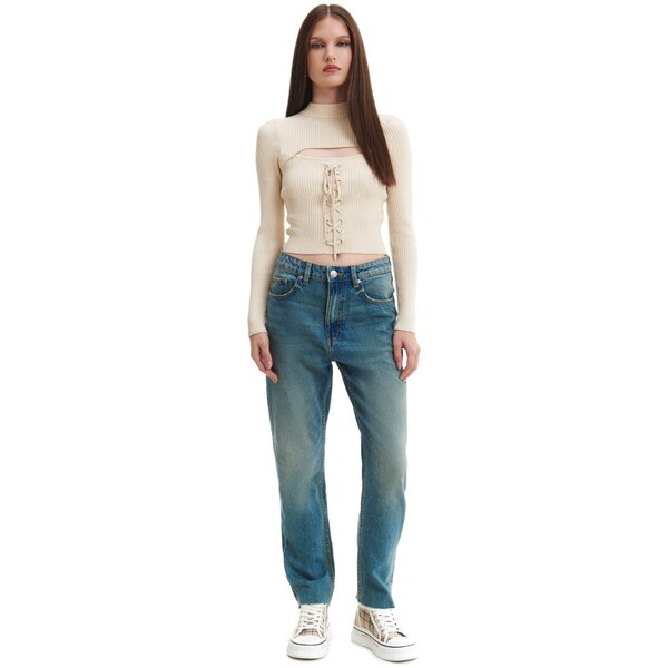 Cropp Niebieskie jeansy straight cropped 3289W-50X