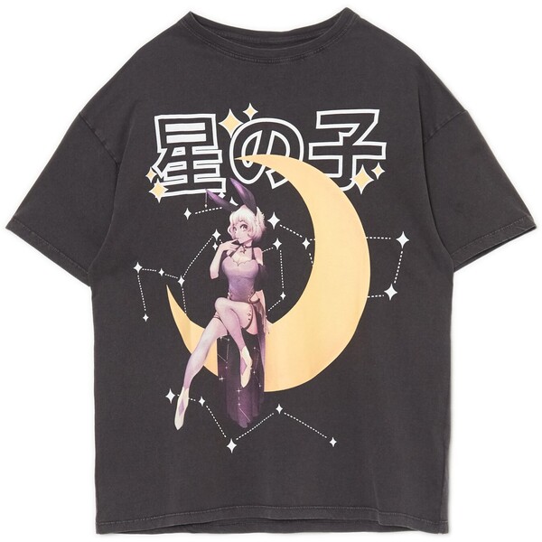 Cropp Szara koszulka oversize z nadrukiem anime 2330W-90M