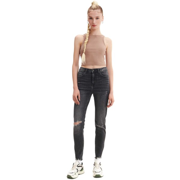 Cropp Ciemnoszare jeansy skinny z postrzępieniem 3284W-90J