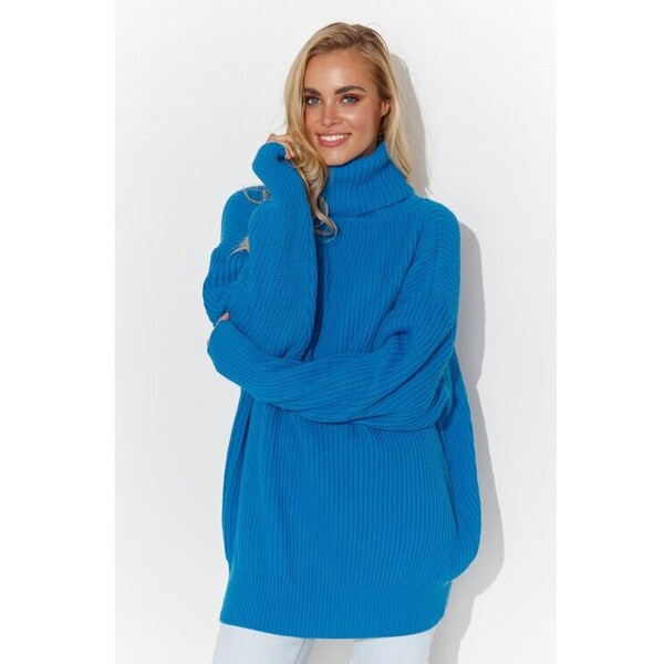 Makadamia Sweter S136 NIEBIESKI Niebieski Over Fit