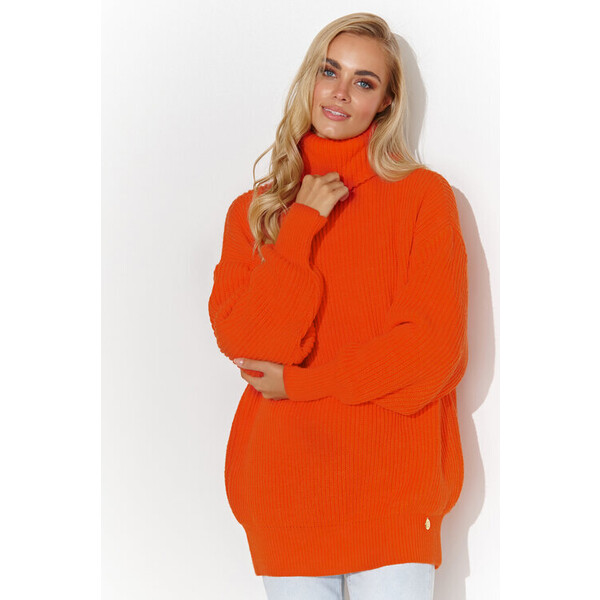 Makadamia Sweter S136 POMARAŃCZOWY Pomarańczowy Over Fit