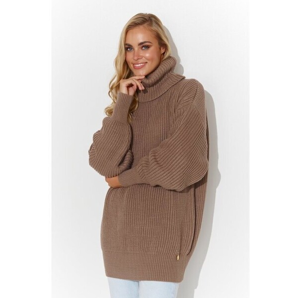 Makadamia Sweter S136 CAPPUCCINO Brązowy Over Fit