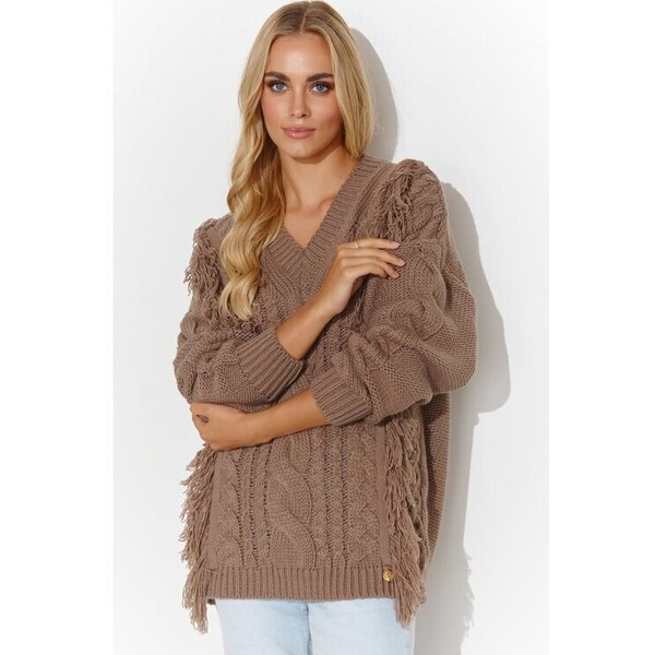Makadamia Sweter S135 CAPPUCCINO Brązowy Over Fit