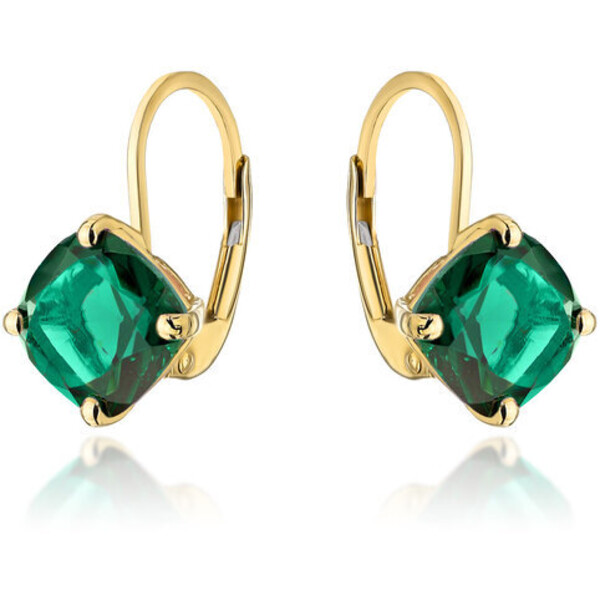 Kolczyki Kolczyki złote zielony kwarc kwadratowe FUG7-21-K01288-2 Zielony