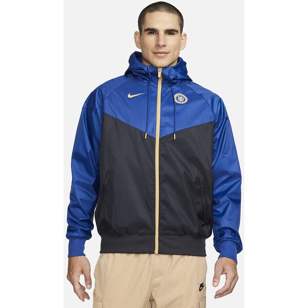 Męska kurtka piłkarska z tkaniny z kapturem Nike Chelsea F.C. Sport Essentials Windrunner FD8372-495