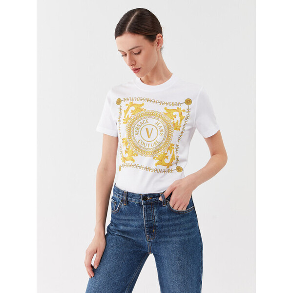 Versace Jeans Couture T-Shirt 75HAHF07 Biały Regular Fit