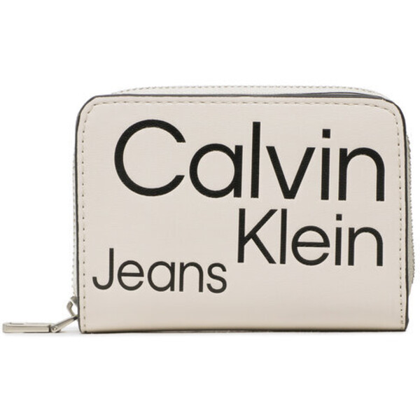 Calvin Klein Jeans Mały Portfel Damski Sleek Med Zip W/Flap Aop K60K610100 Beżowy
