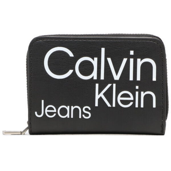 Calvin Klein Jeans Mały Portfel Damski Sleek Med Zip W/Flap Aop K60K610100 Czarny