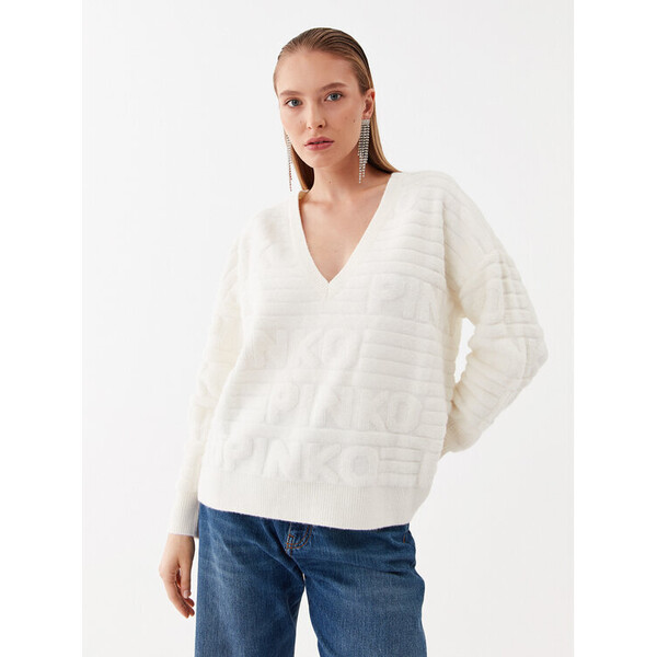 Pinko Sweter Barbone 101581 A117 Biały Relaxed Fit