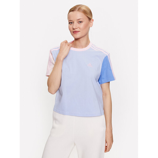 adidas T-Shirt Essentials 3-Stripes Single Jersey Crop Top IC1472 Niebieski Loose Fit