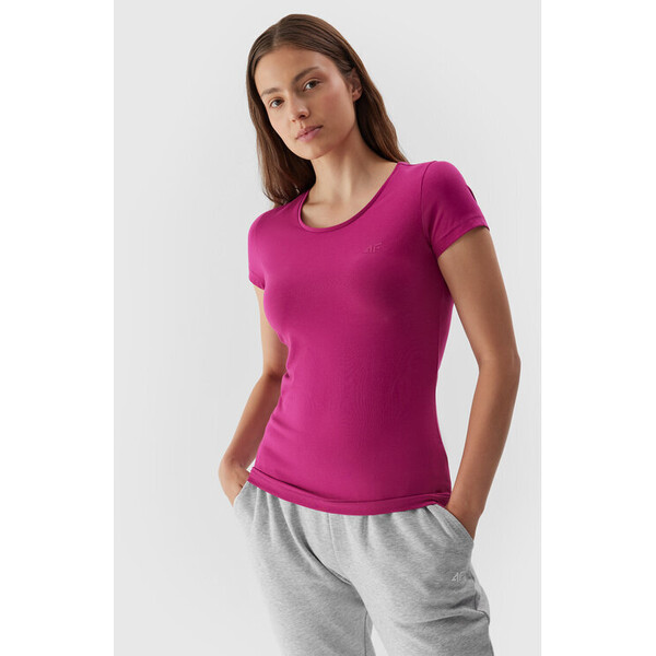 T-Shirt 4FAW23TTSHF0906 Różowy Slim Fit