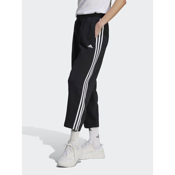 adidas Spodnie dresowe Essentials 3-Stripes Open Hem Fleece HZ5748 Czarny Loose Fit