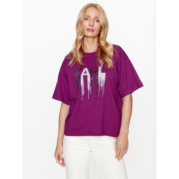 KARL LAGERFELD T-Shirt Rhinestone 236W1714 Różowy Regular Fit