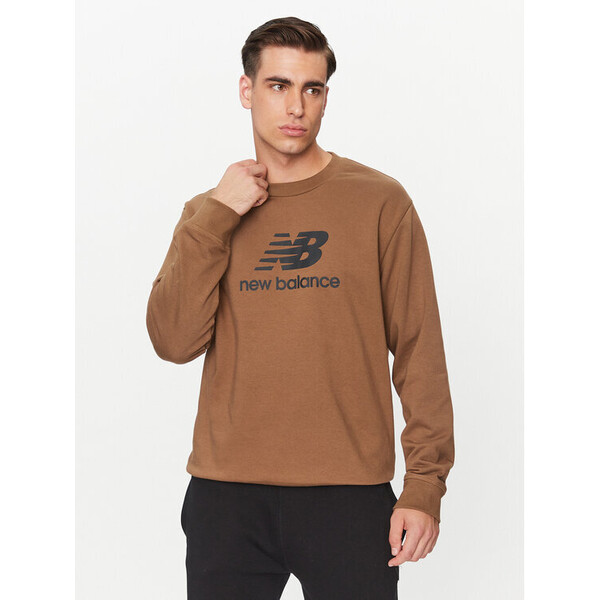 New Balance Bluza Essentials Stacked Logo French Terry Crewneck MT31538 Brązowy Regular Fit