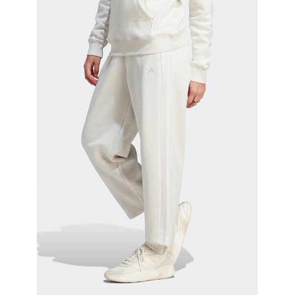 adidas Spodnie dresowe Essentials 3-Stripes Open Hem Fleece IM0248 Écru Loose Fit