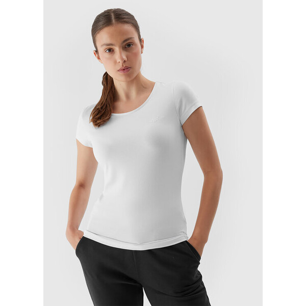 T-Shirt 4FAW23TTSHF0906 Biały Slim Fit
