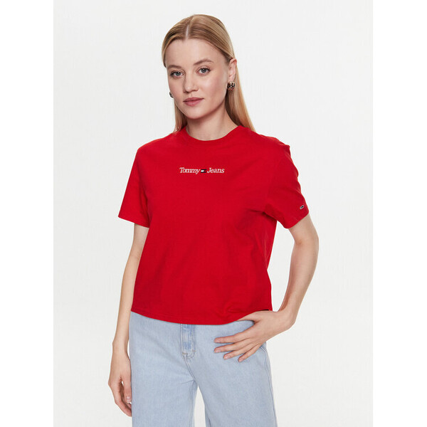 Tommy Jeans T-Shirt Serif Linear DW0DW15049 Czerwony Regular Fit