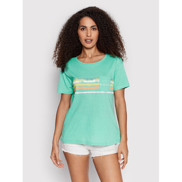 Roxy T-Shirt Palmtrees ERJZT05329 Zielony Regular Fit