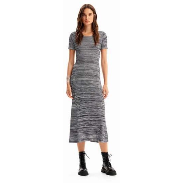 Desigual Długa prążkowana sukienka marmurkowa 23WWVFX22023