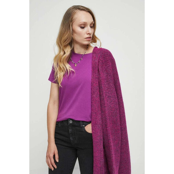 Medicine T-shirt bawełniany damski gładki kolor fioletowy