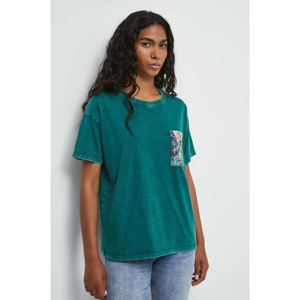 Medicine T-shirt bawełniany damski z kieszonką kolor zielony