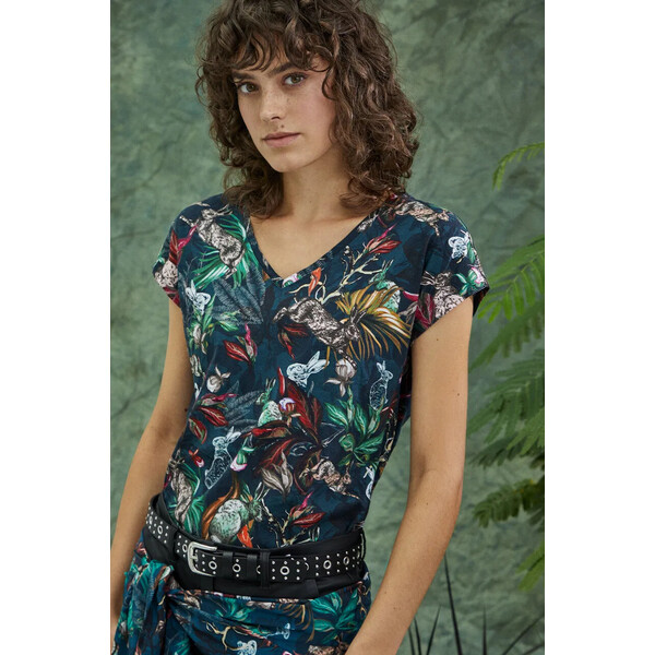 Medicine T-shirt bawełniany damski z kolekcji Graficzny Atlas Zwierząt kolor niebieski