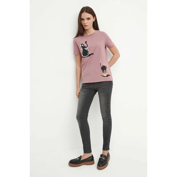 Medicine T-shirt bawełniany damski z domieszką elastanu kolor różowy