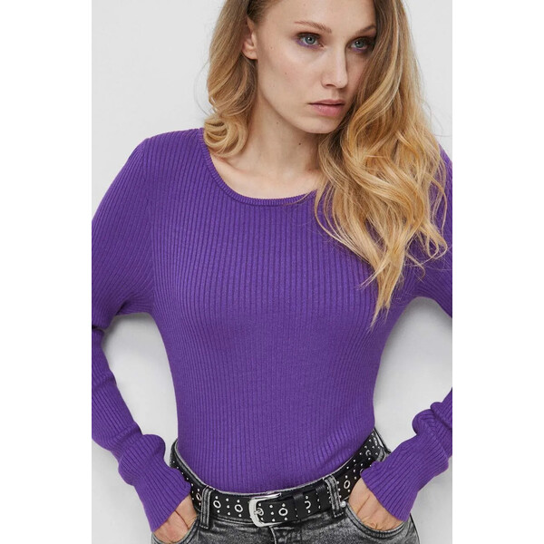 Medicine Sweter damski prążkowany kolor fioletowy