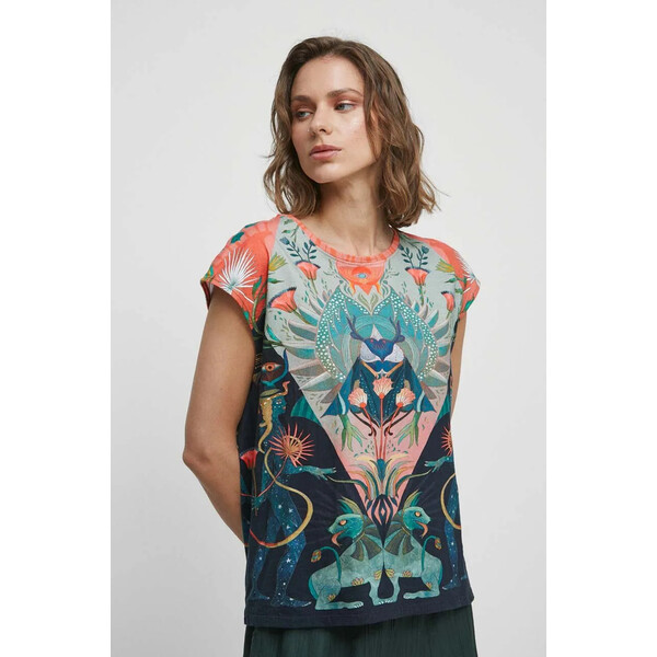 Medicine T-shirt bawełniany damski wzorzysty kolor multicolor