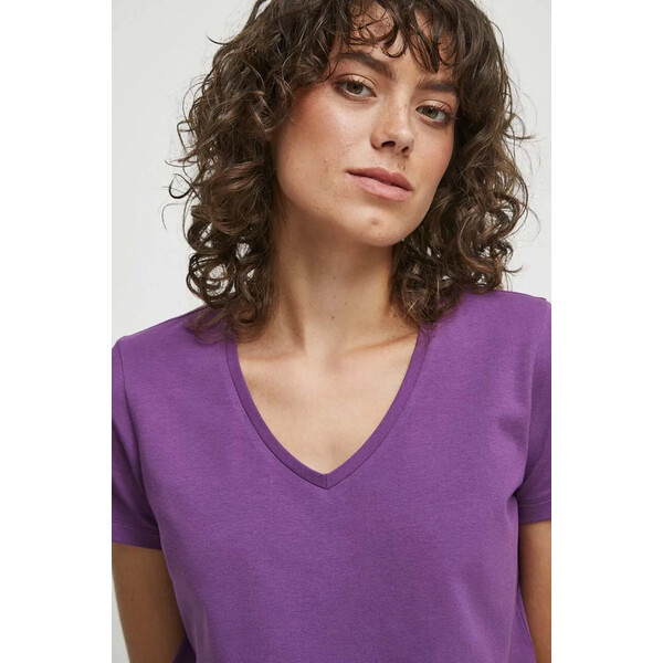 Medicine T-shirt bawełniany damski gładki z domieszką elastanu kolor fioletowy