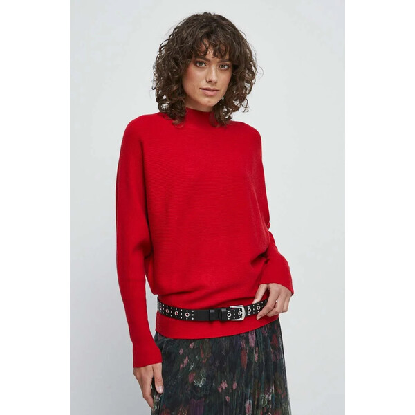 Medicine Sweter damski prążkowany kolor czerwony