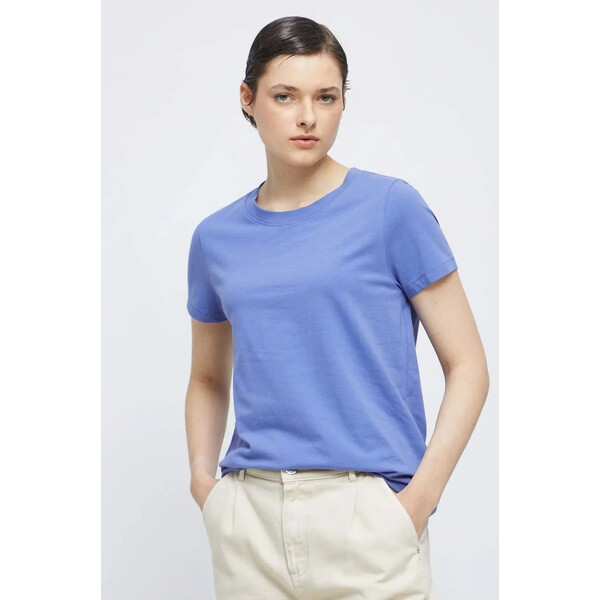 Medicine T-shirt bawełniany damski gładki z domieszką elastanu kolor niebieski