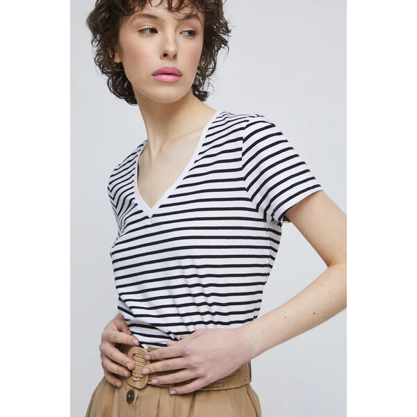 Medicine T-shirt bawełniany damski wzorzysty z domieszką elastanu kolor biały