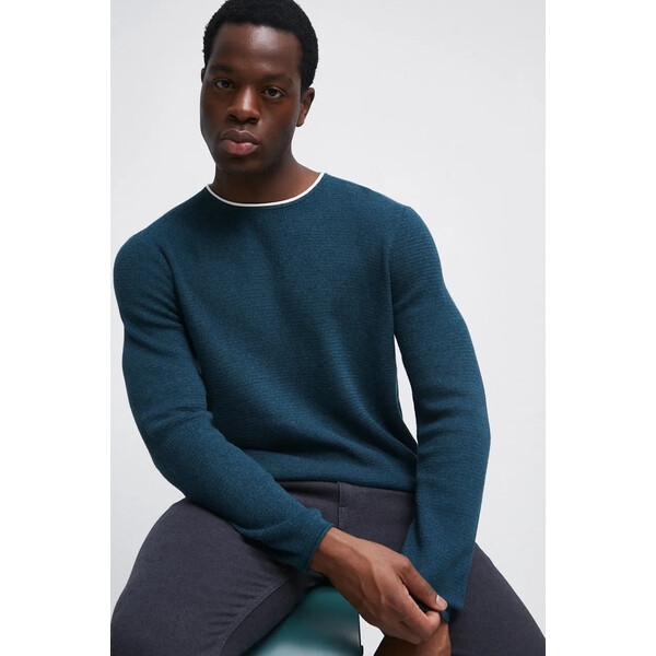 Medicine Sweter bawełniany męski z fakturą kolor turkusowy