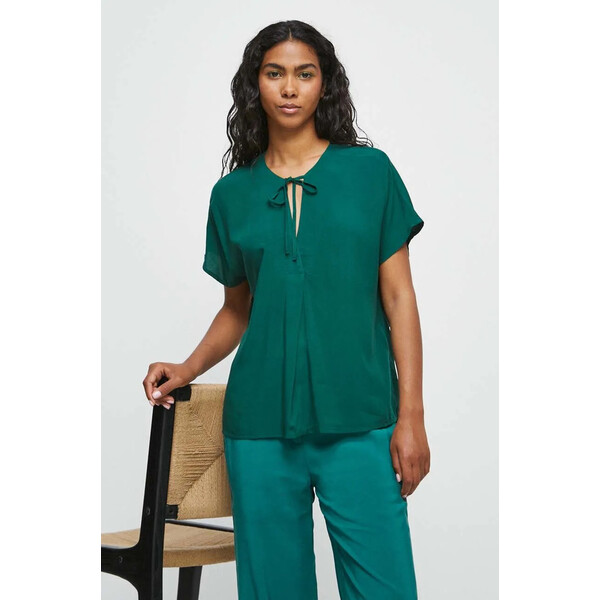 Medicine Bluzka damska z ozdobnym wiązaniem kolor zielony