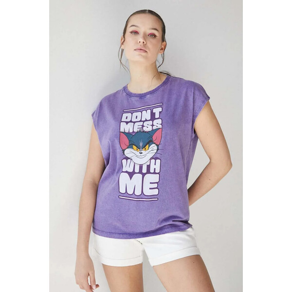 Medicine T-shirt bawełniany damski Tom and Jerry kolor fioletowy