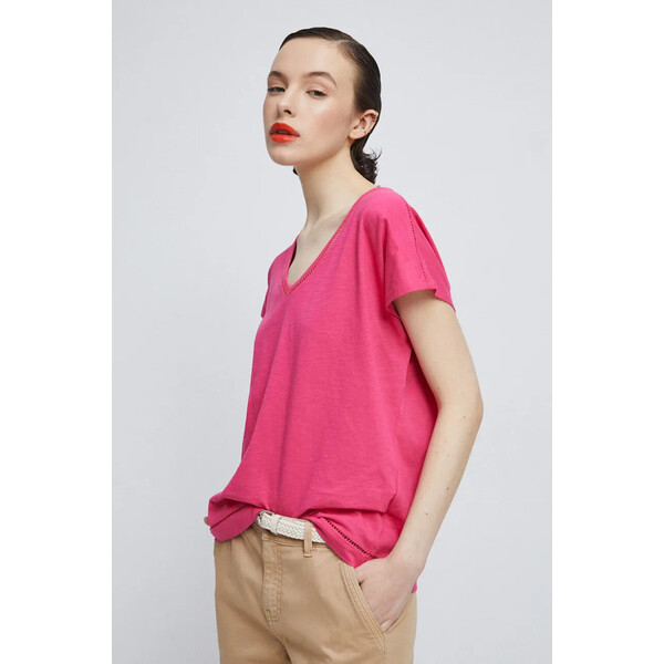 Medicine T-shirt bawełniany damski gładki kolor różowy