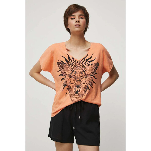 Medicine T-shirt bawełniany damski z nadrukiem kolor pomarańczowy