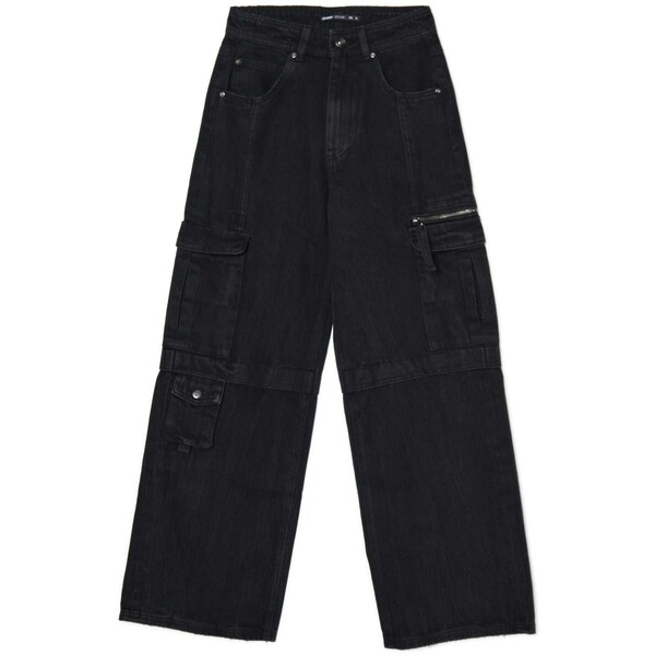 Cropp Czarne jeansy wide leg cargo 3379W-99M