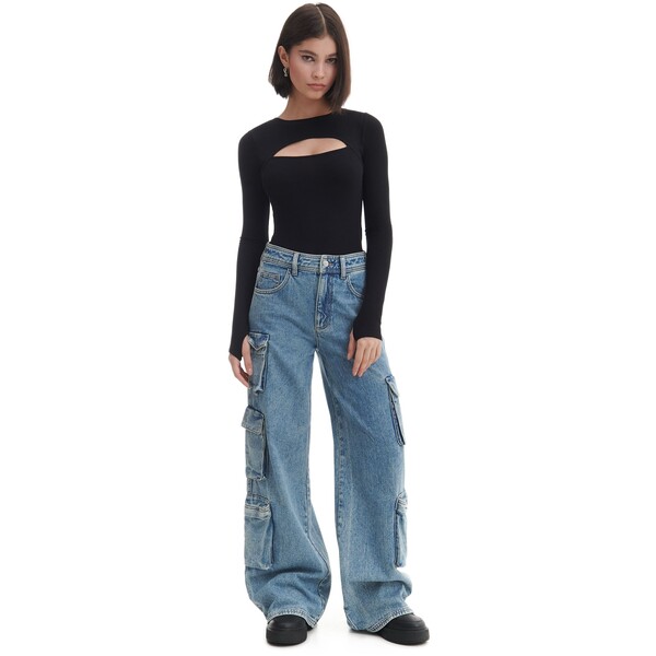 Cropp Niebieskie jeansy cargo high waist 7757W-50J