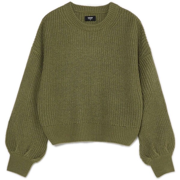 Cropp Ciemnozielony sweter z szerokim rękawem 3474W-91X