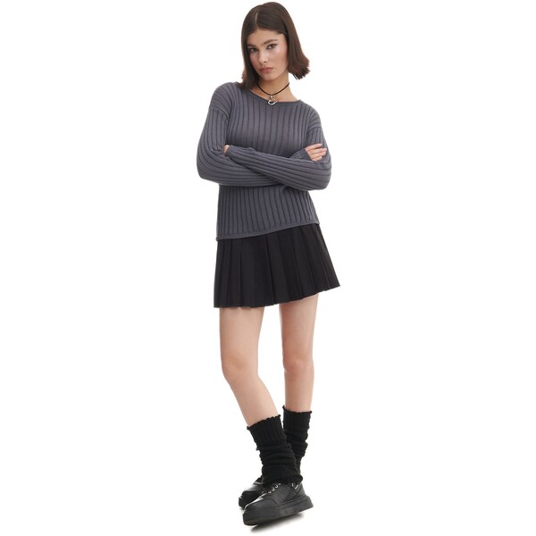 Cropp Ciemnoszary sweter z ażurowym wzorem 8082Z-90X