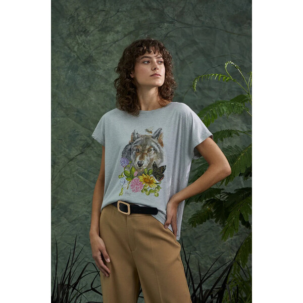 Medicine T-shirt bawełniany damski z kolekcji Graficzny Atlas Zwierząt kolor szary